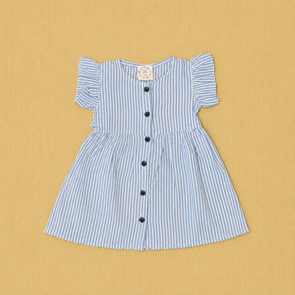Muslin Frill Sleeve Baby Frock - Blue Stripped