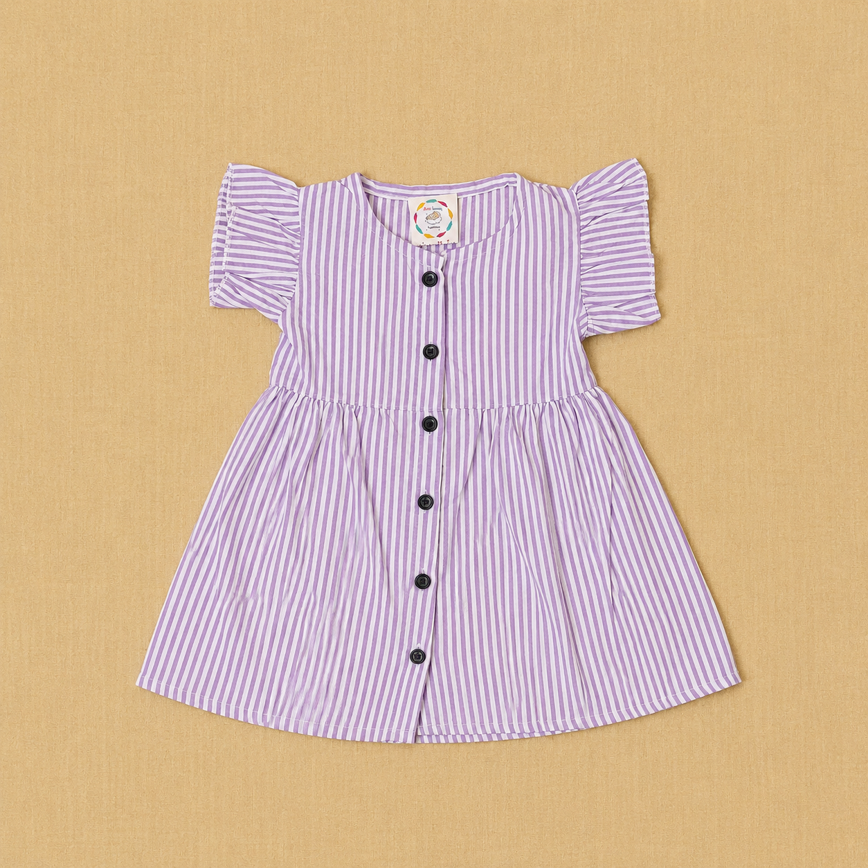 Muslin Frill Sleeve Baby Frock - Pink Stripped