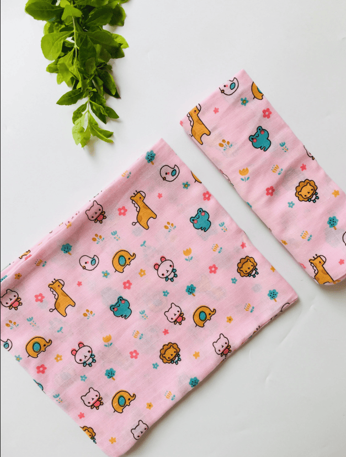 Animal Printed- Pink Muslin Bath Towel-Large
