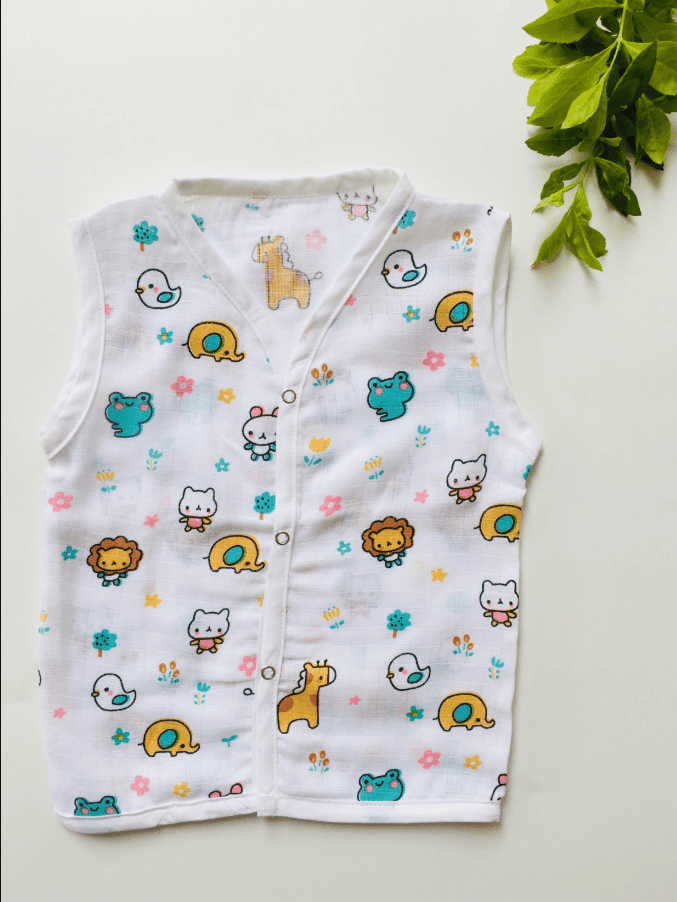 Animal Printed Muslin Sleeveless Jabla