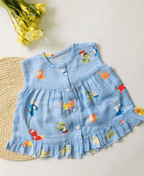 Blue -Animal Theme Muslin Frock