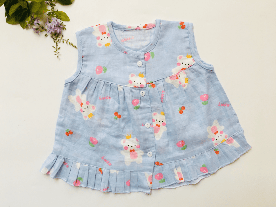 Blue - Bear Muslin Frock