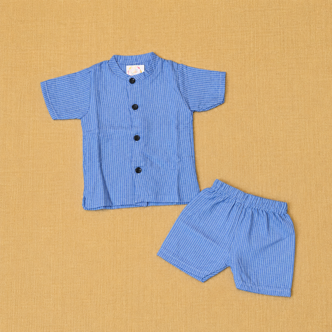 Muslin Mandarin Collar Set - Blue