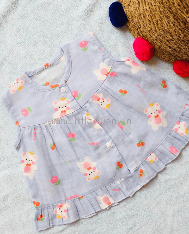 Blue Bear Muslin Frock