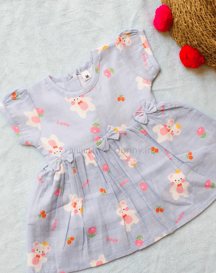 Blue Bear Printed Muslin frock