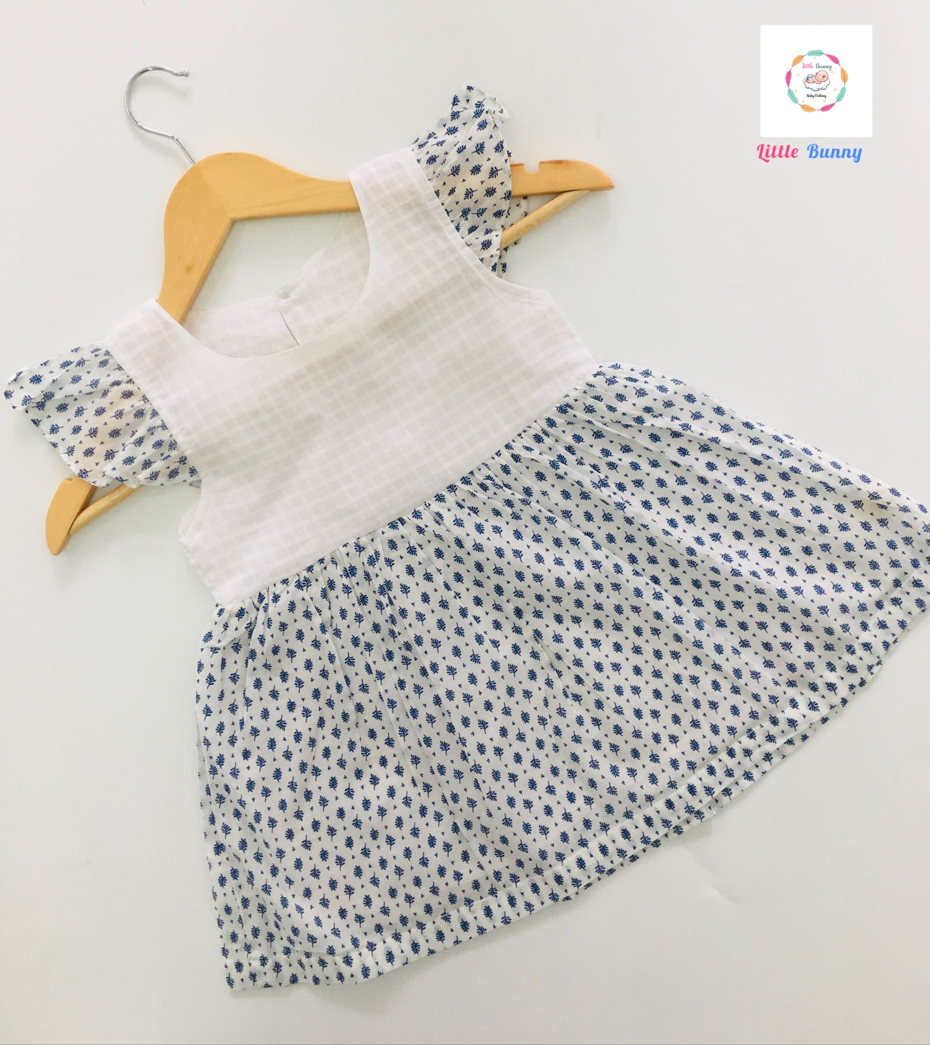 Blue Hand Frill Cotton Frock