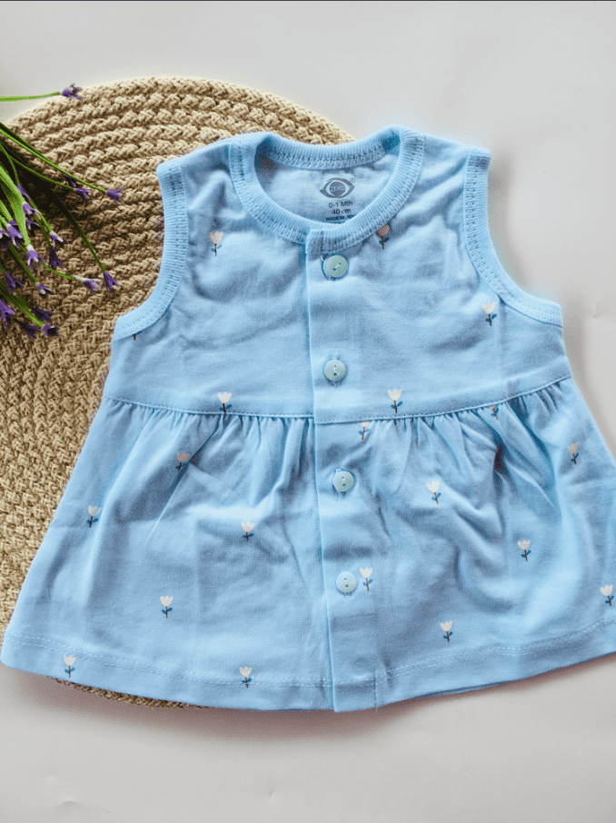 Blue Sleevless Cotton Frock