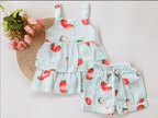 Blue Striped Strawberry Top & Bottom Set