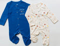Blue & White Cotton Bodysuits(Pack of 2)
