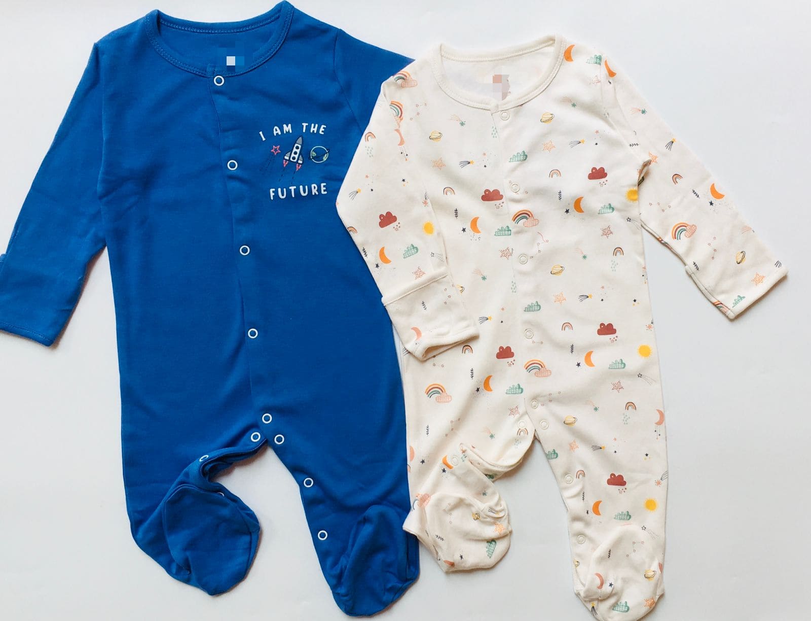 Blue & White Cotton Bodysuits(Pack of 2)