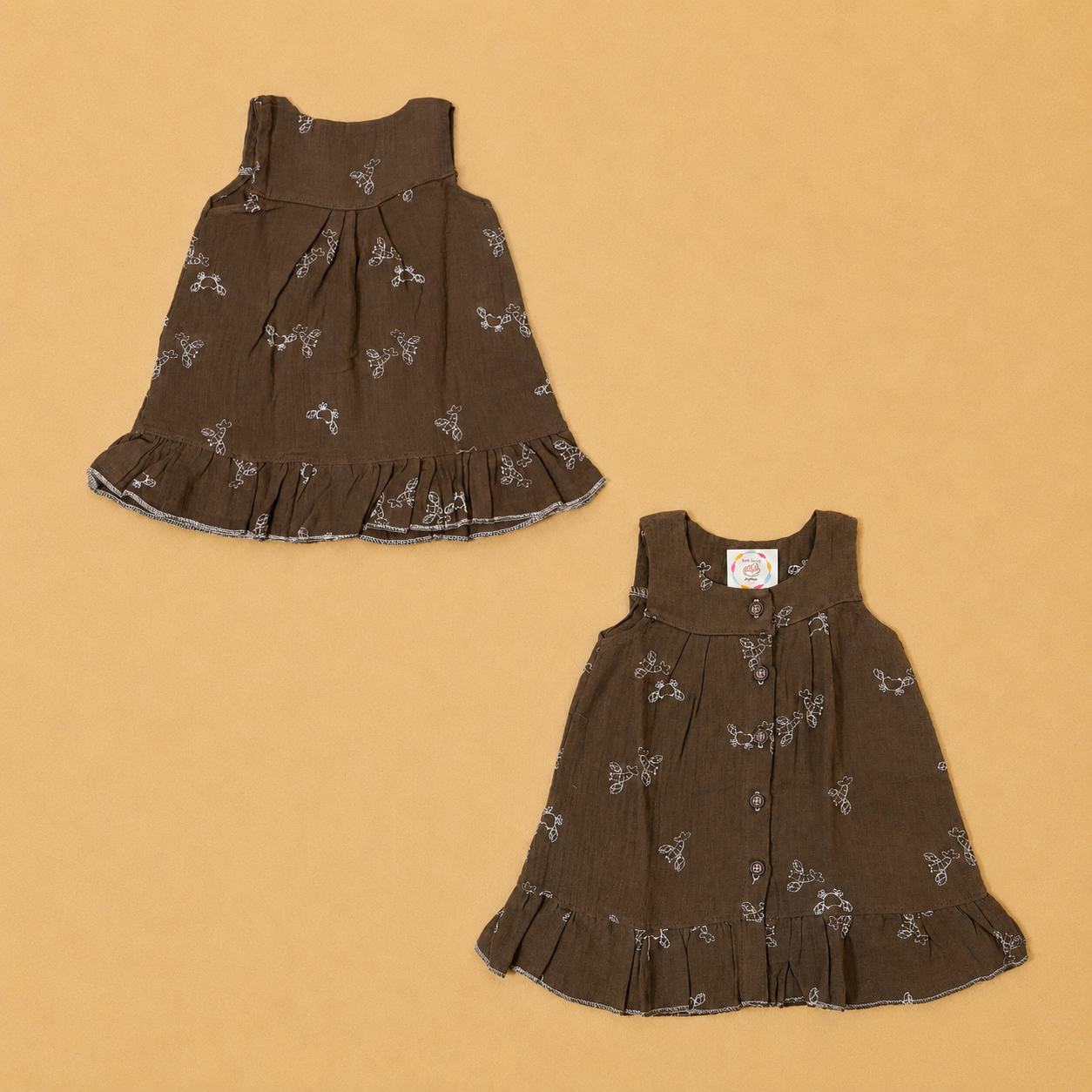 Brown - Muslin Sleeveless Frock