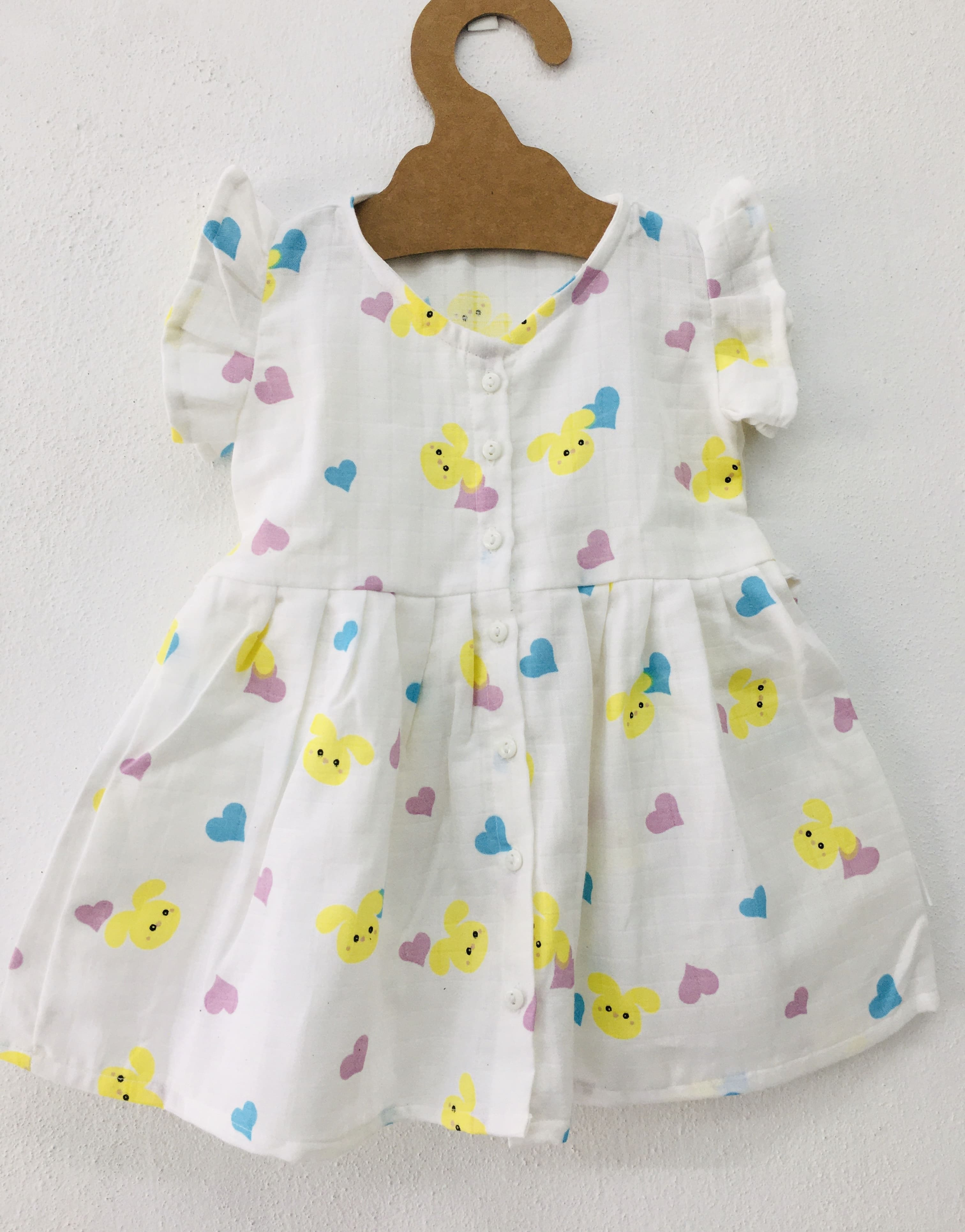 Bunny Muslin Button Frill Frock