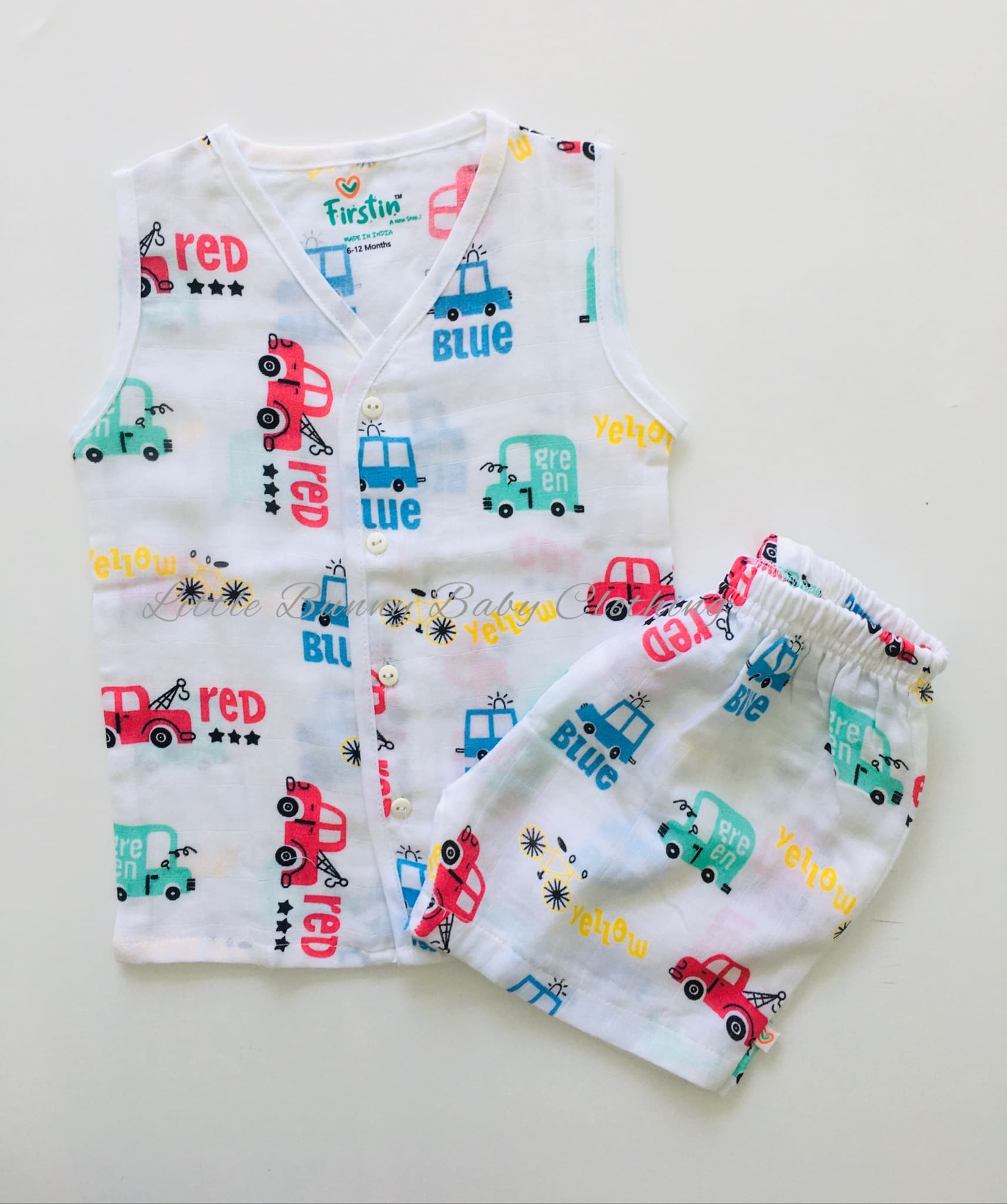 Car Colours - Muslin Jabla (Sleeveless ) with Shorts