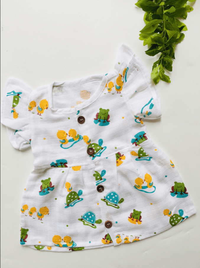 Chic & Turtle Printed Muslin Button Frill Frock