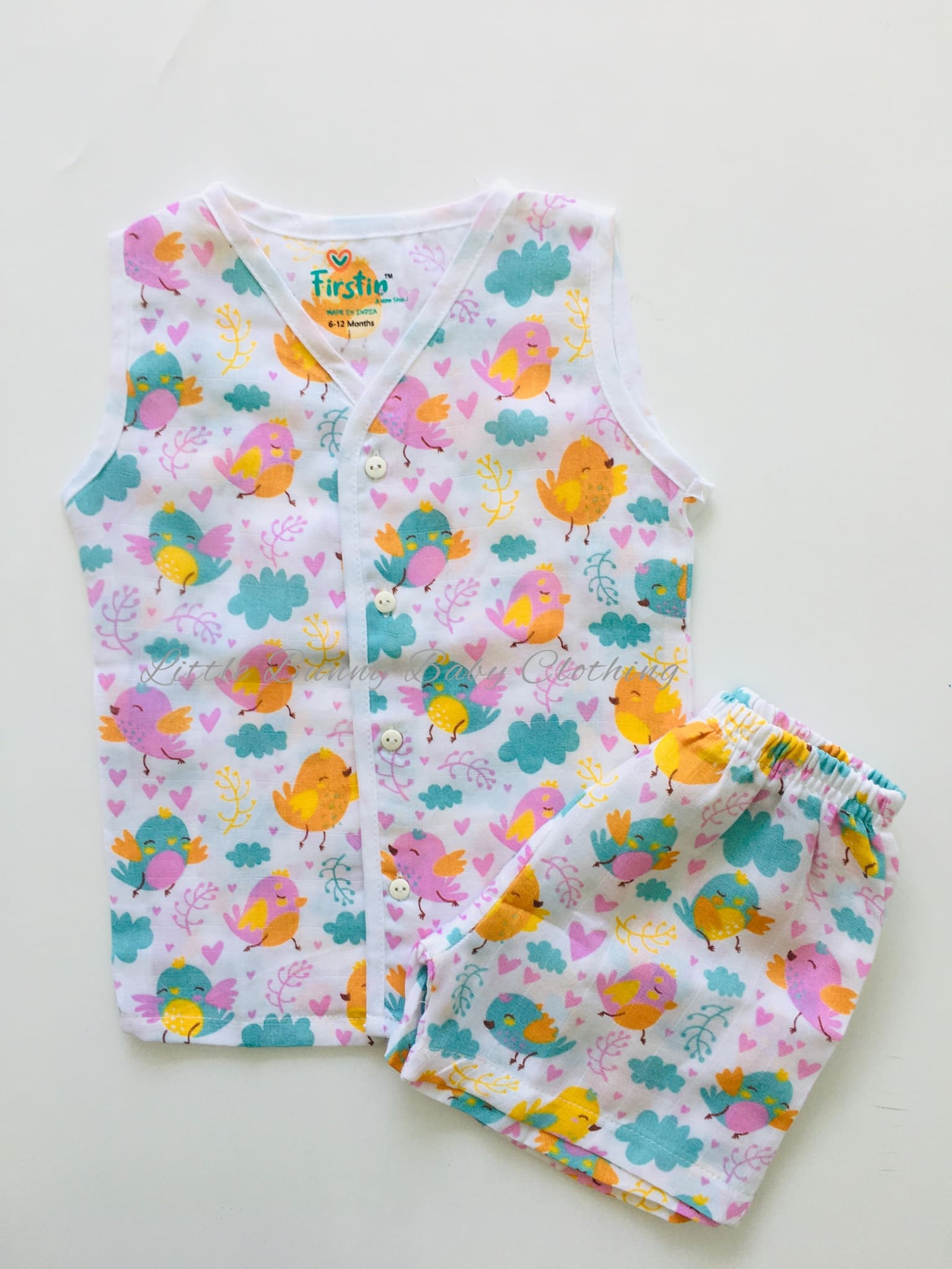 Colour Birds - Muslin Jabla (Sleeveless ) with Shorts