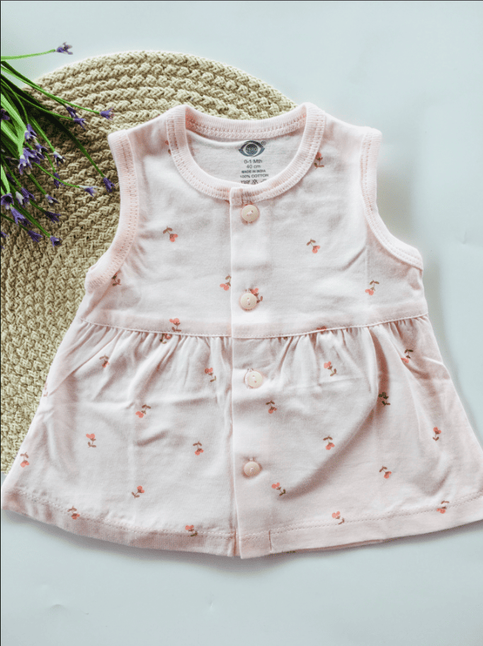 Cream Sleevless Cotton Frock