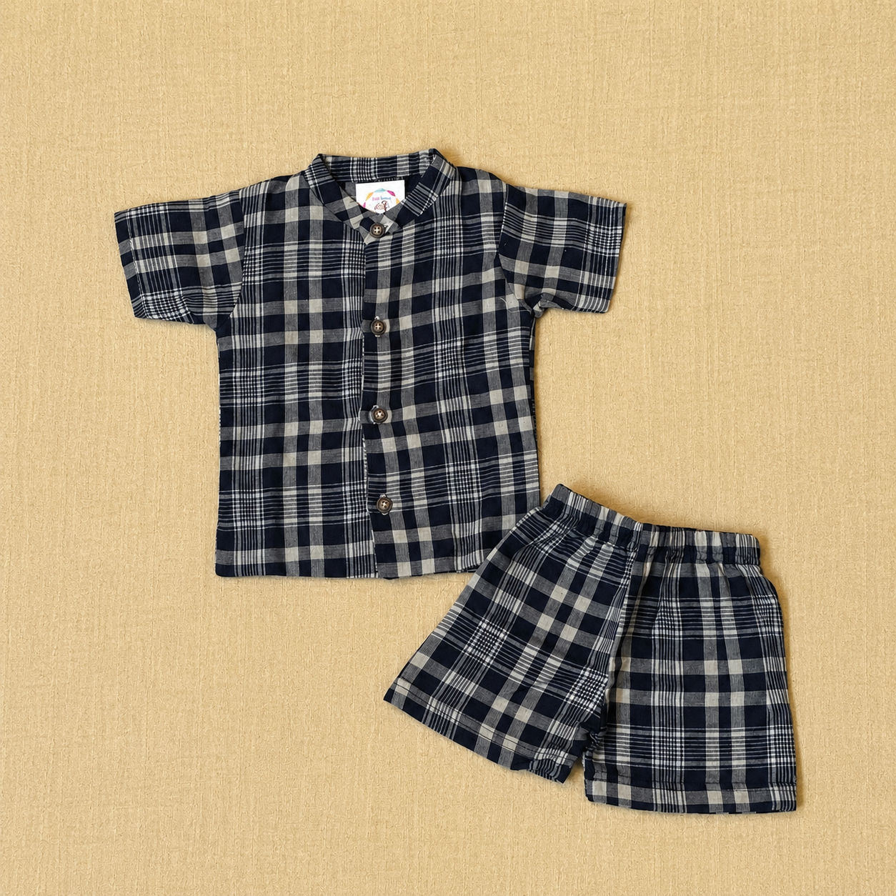 Muslin Mandarin Collar Set - Checked