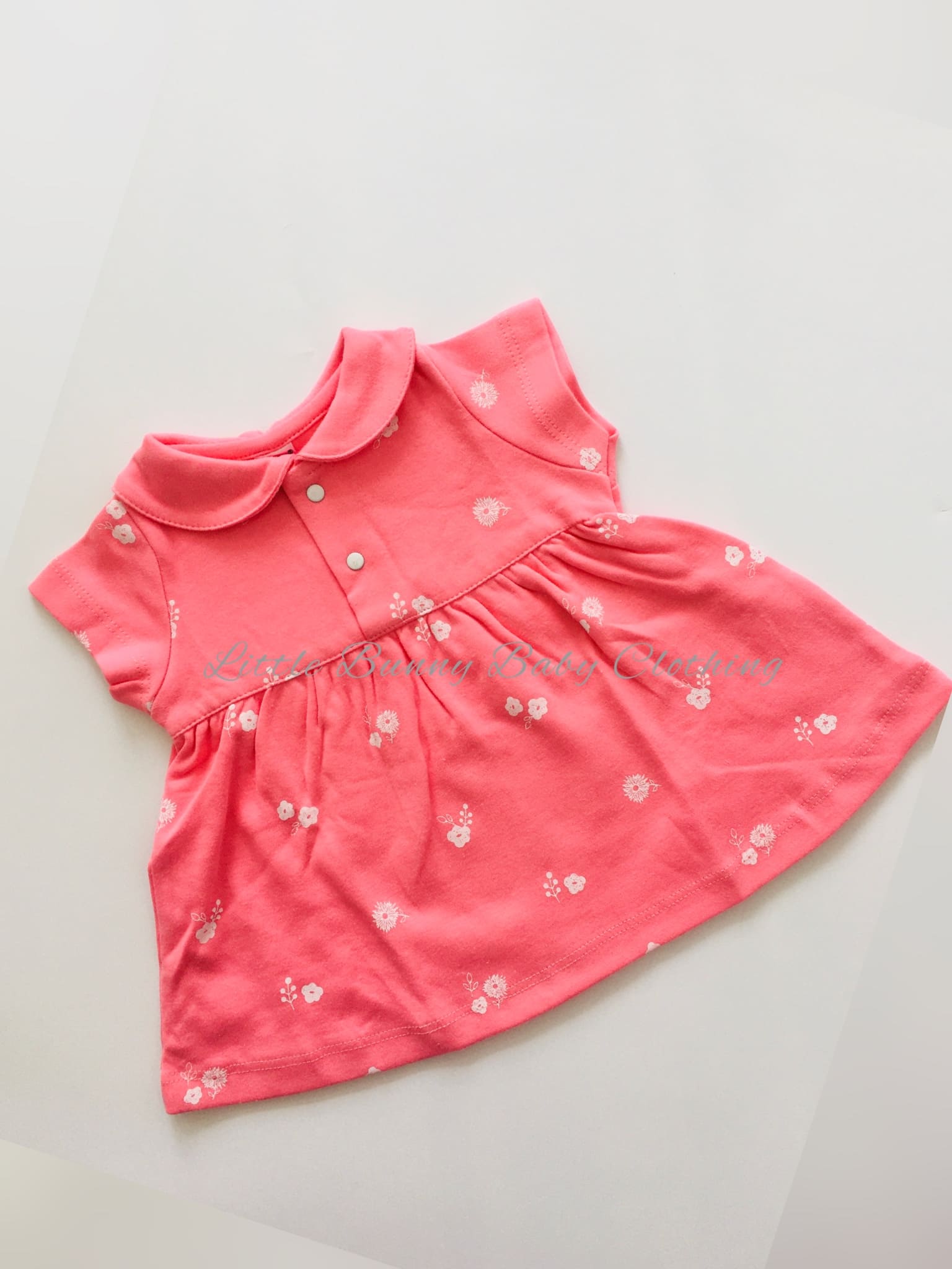 Dark Pink Flower Collared Cotton Frocks
