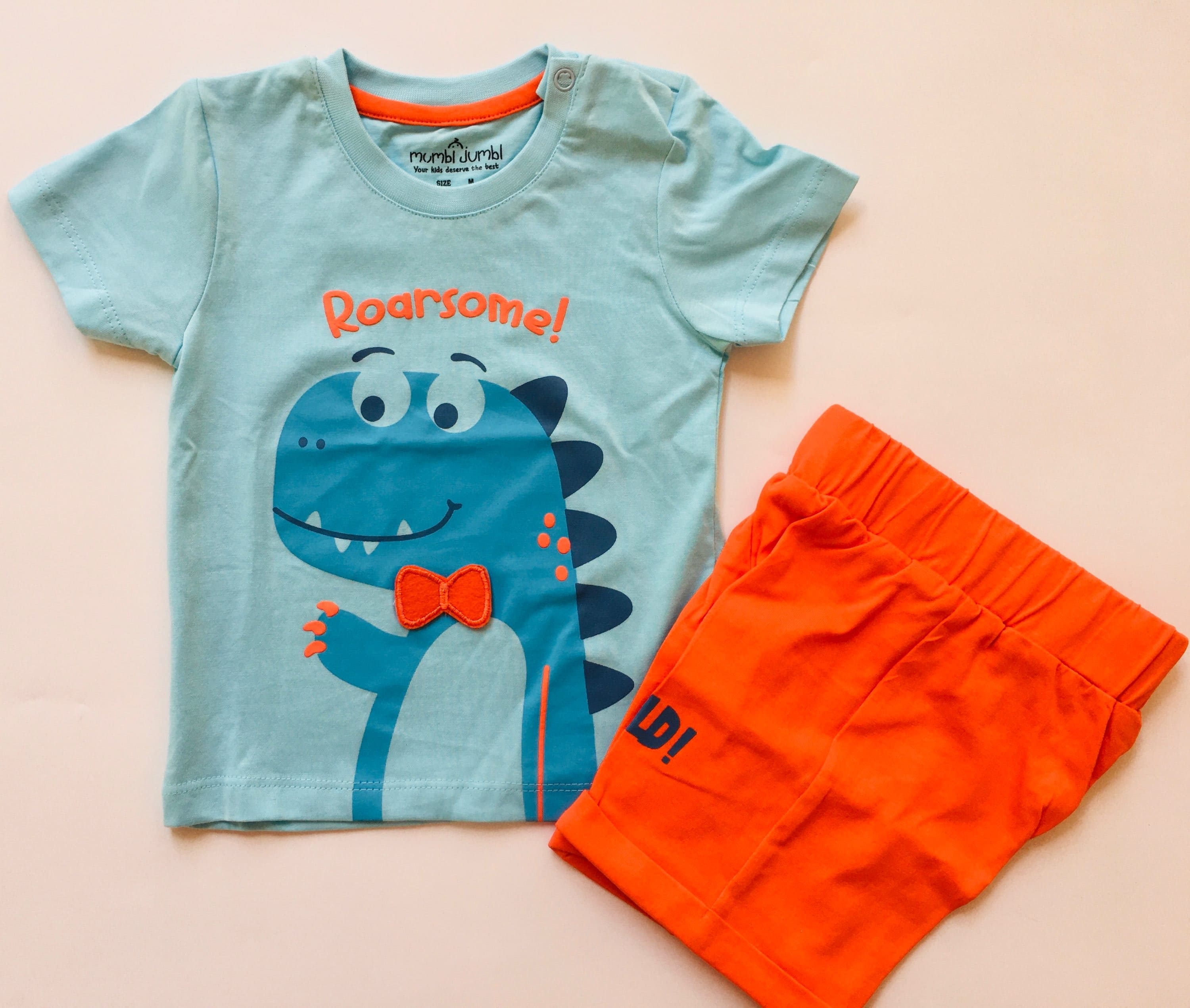 Dino print Top with Orange shorts