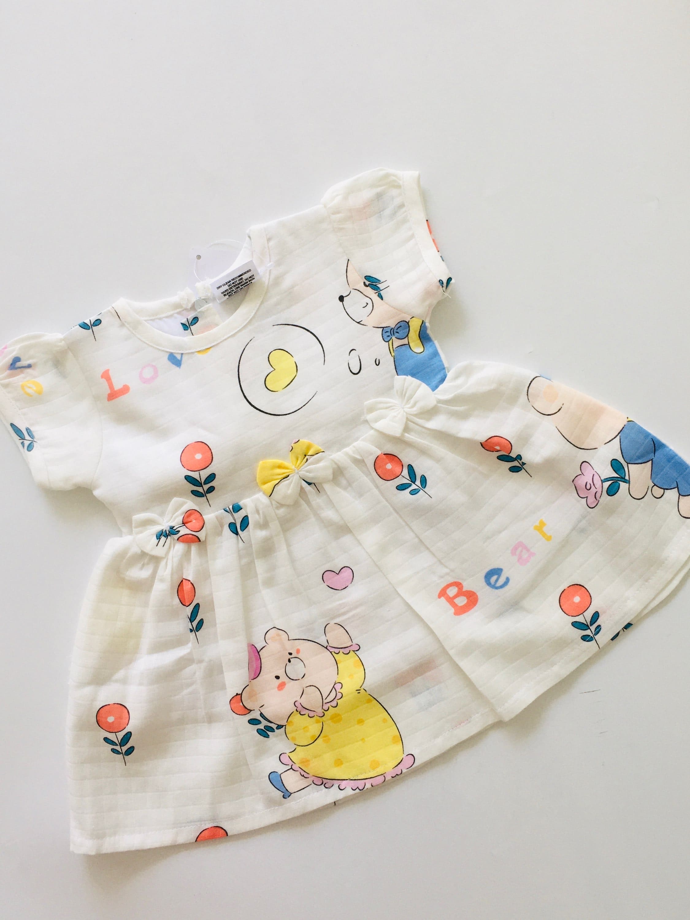 Flower & Bear Printed Muslin frock