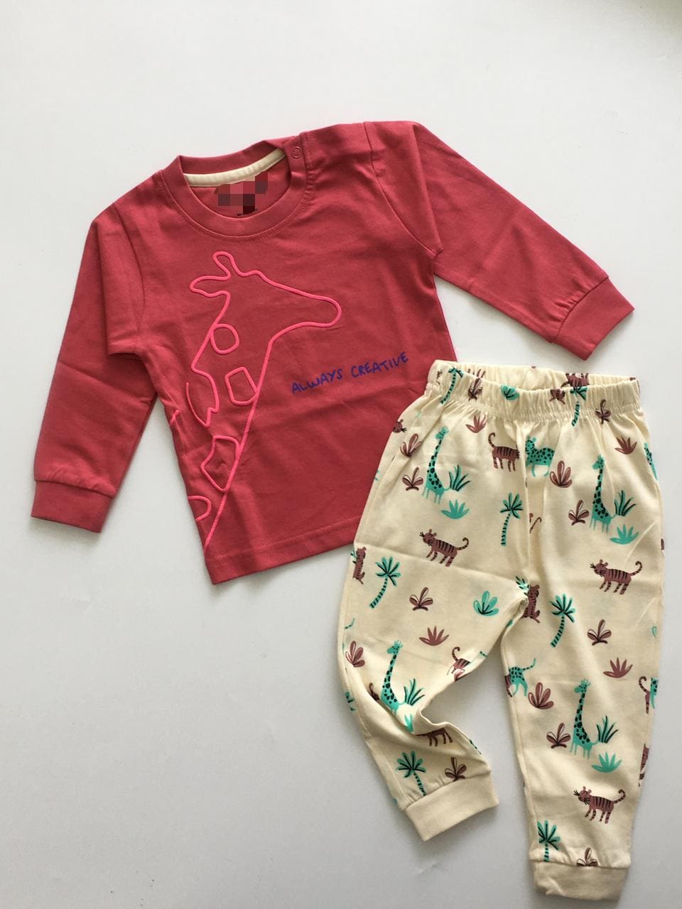 Girafee (Blue & Pink)Cotton Pyjama Set