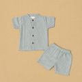 Muslin Mandarin Collar Set - Green Stripped