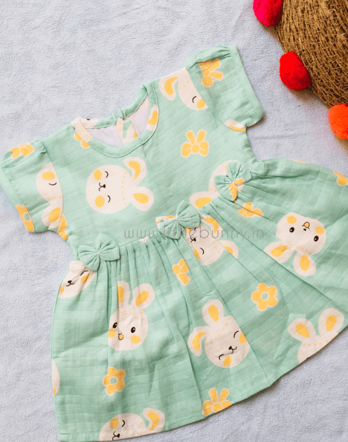 Green Bunny Printed Muslin frock