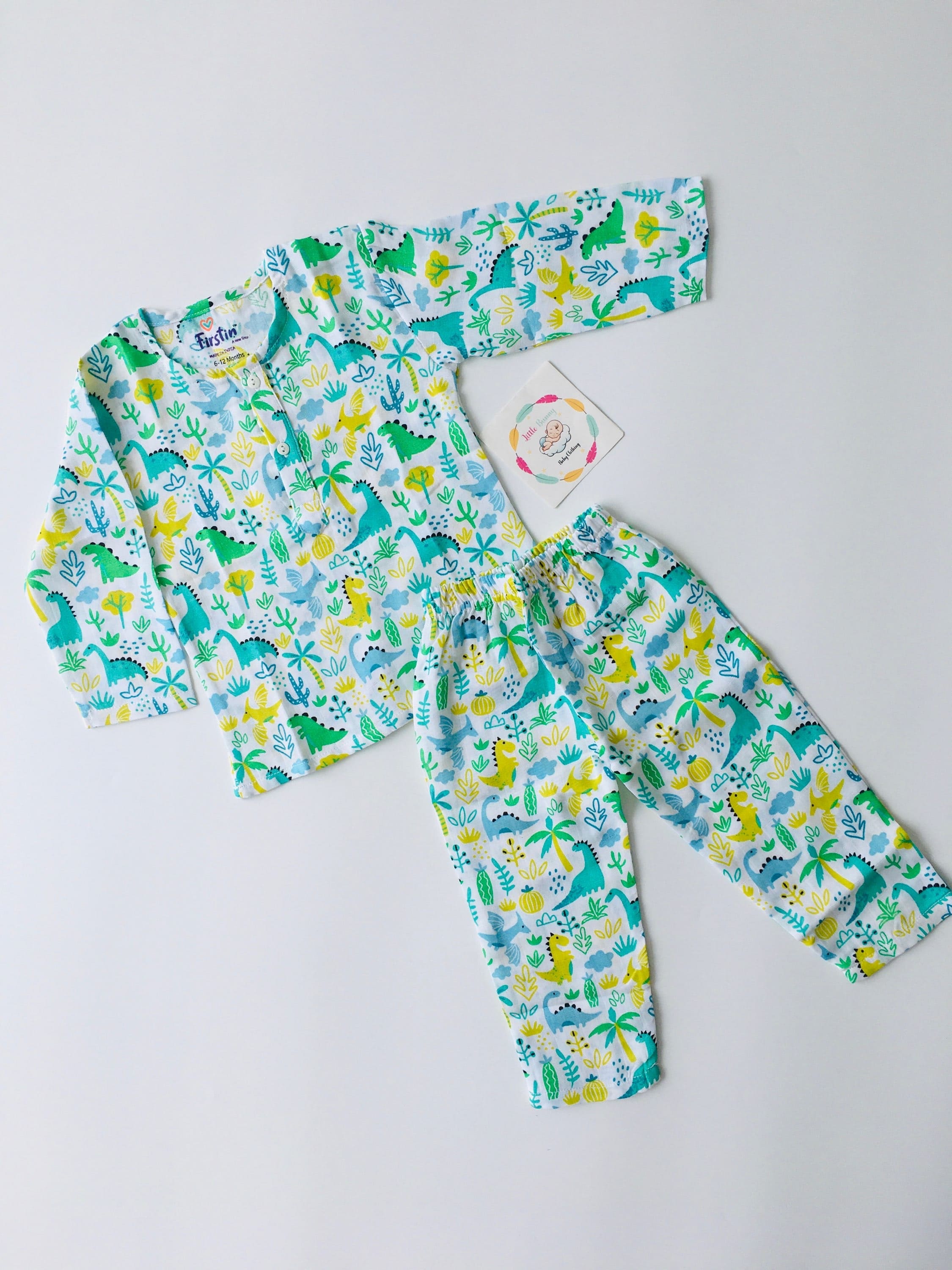Green Dino- Muslin Pyjama set