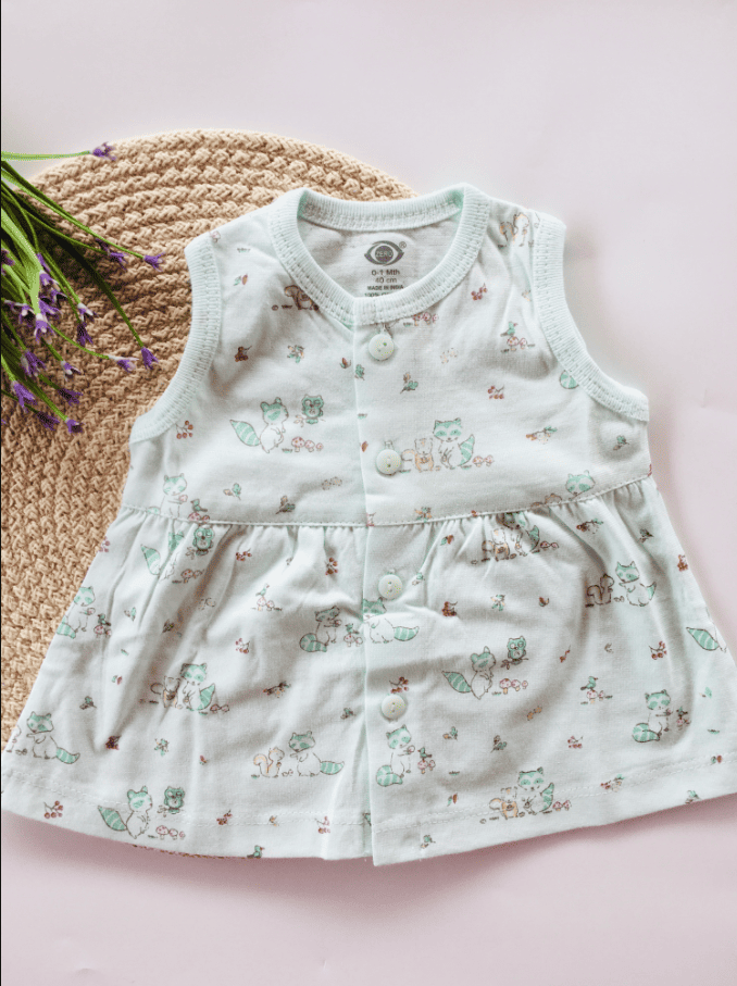Green Sleevless Cotton Frock