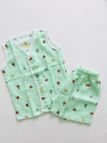 Green Striped-Muslin Jabla (Sleeveless ) with Shorts
