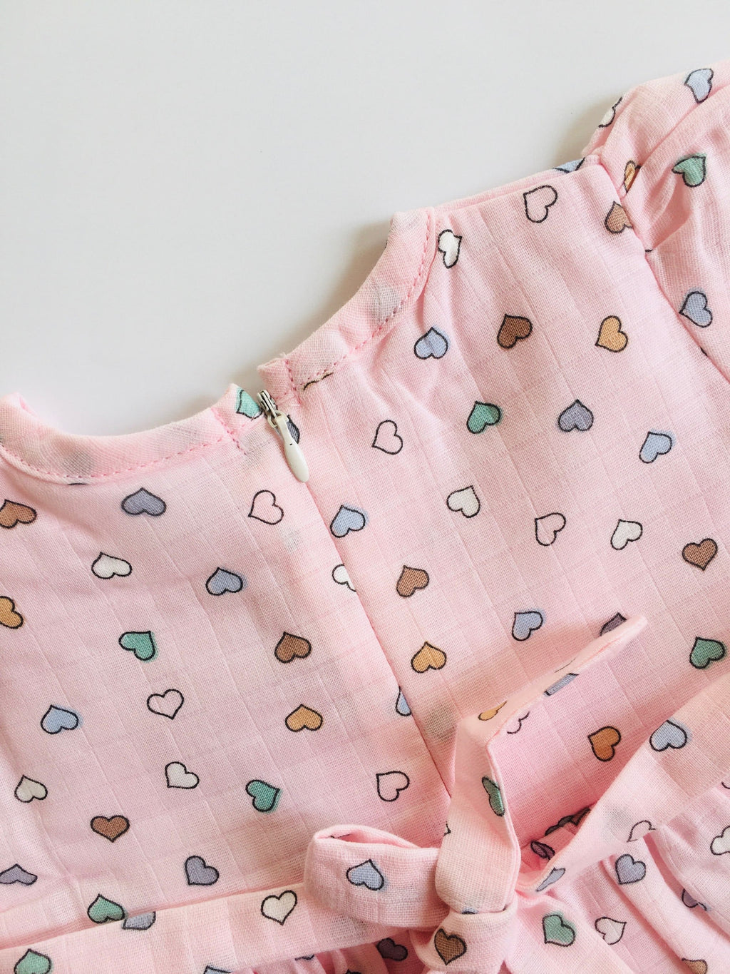 Hearts printed Pink Muslin frock