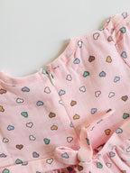 Hearts printed Pink Muslin frock