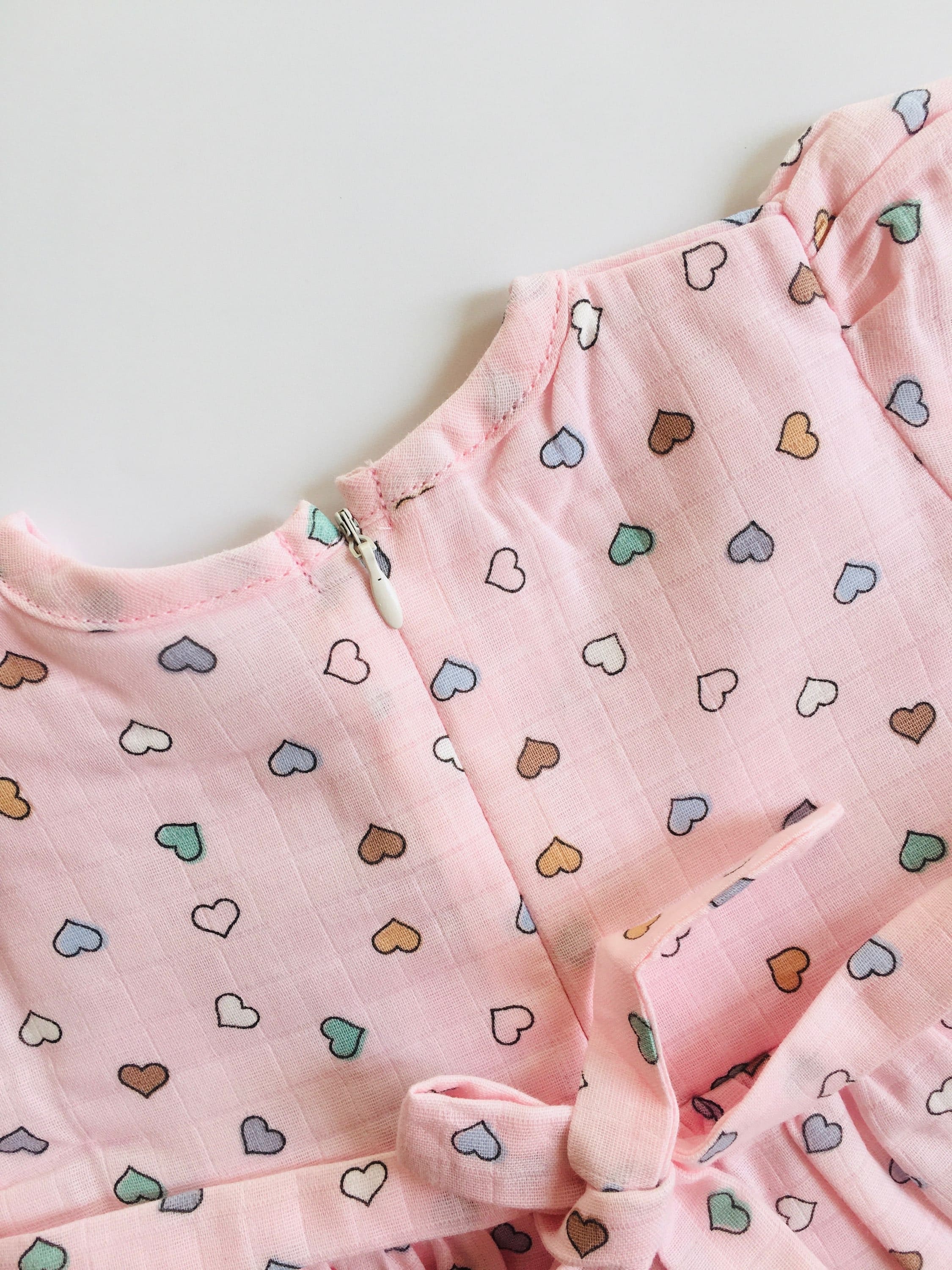 Hearts printed Pink Muslin frock