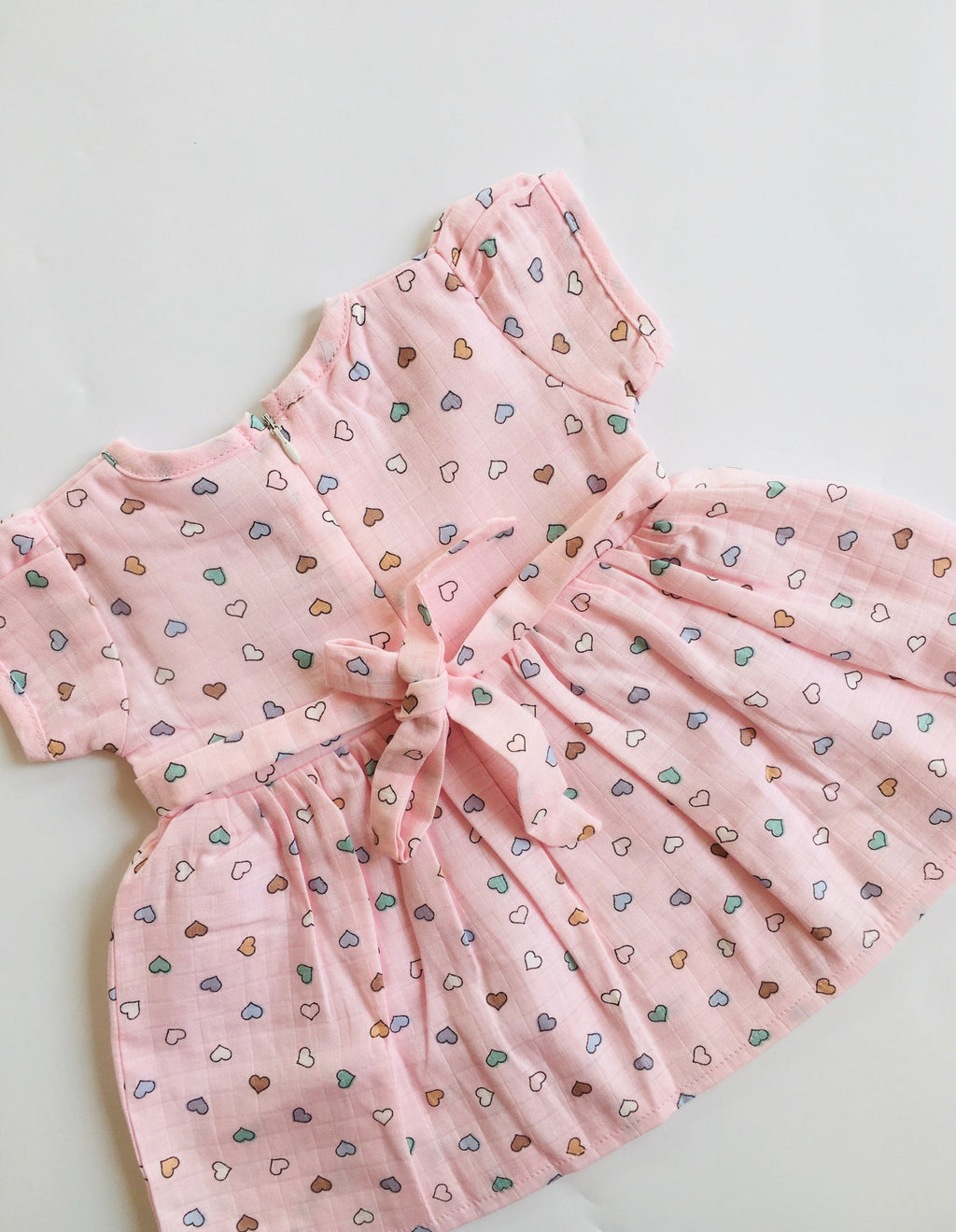 Hearts printed Pink Muslin frock