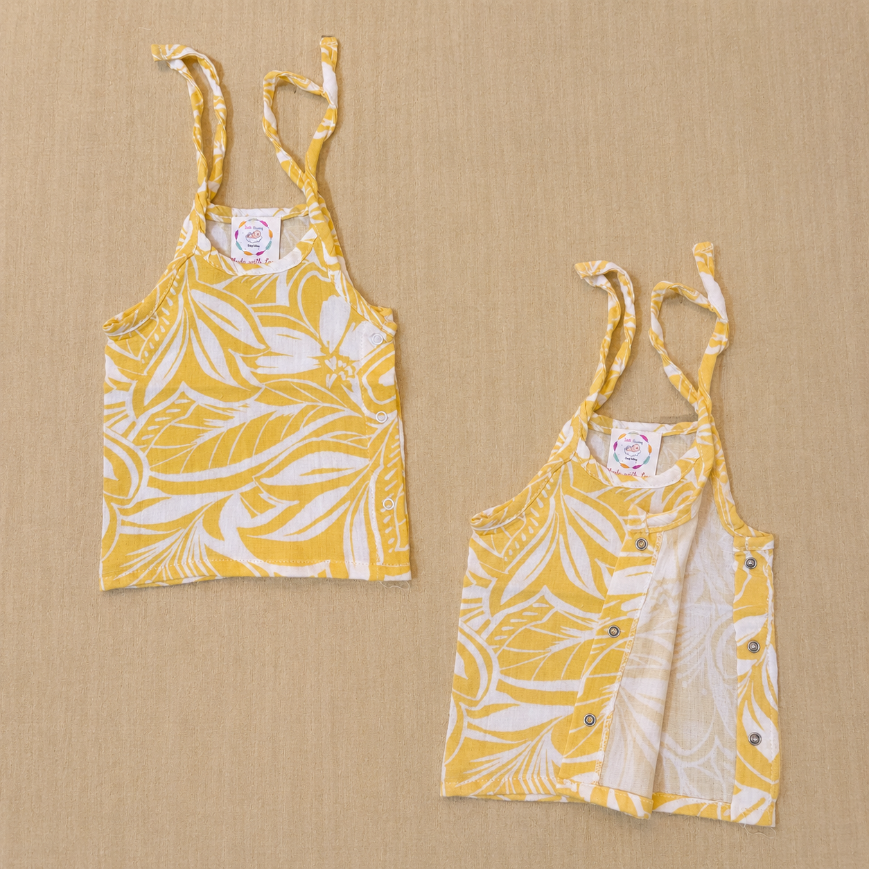 Yellow Leaf - Muslin Tie Side button Jabla (New Born)