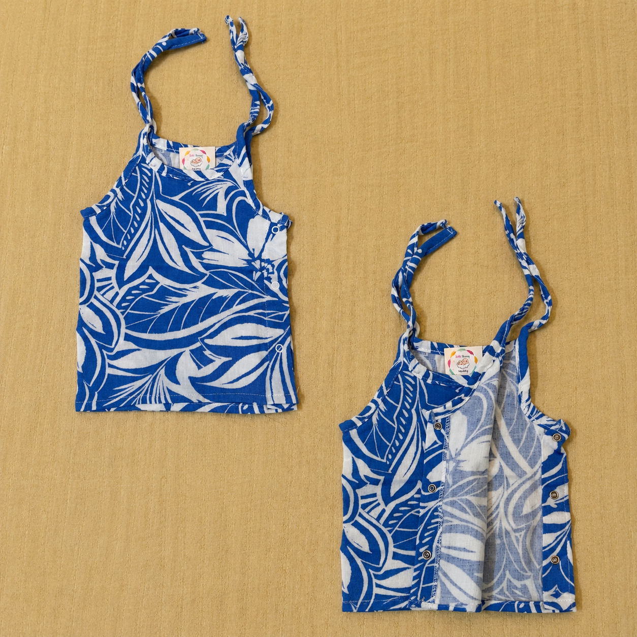 Blue Leaf - Muslin Tie Side button Jabla (New Born)