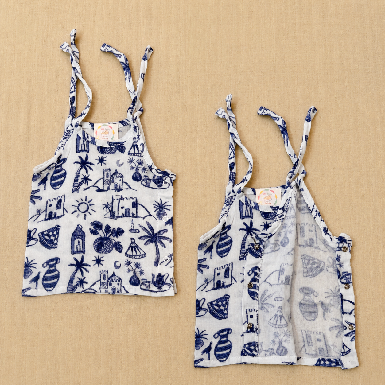 Blue Theme - Muslin Tie Side button Jabla (New Born)