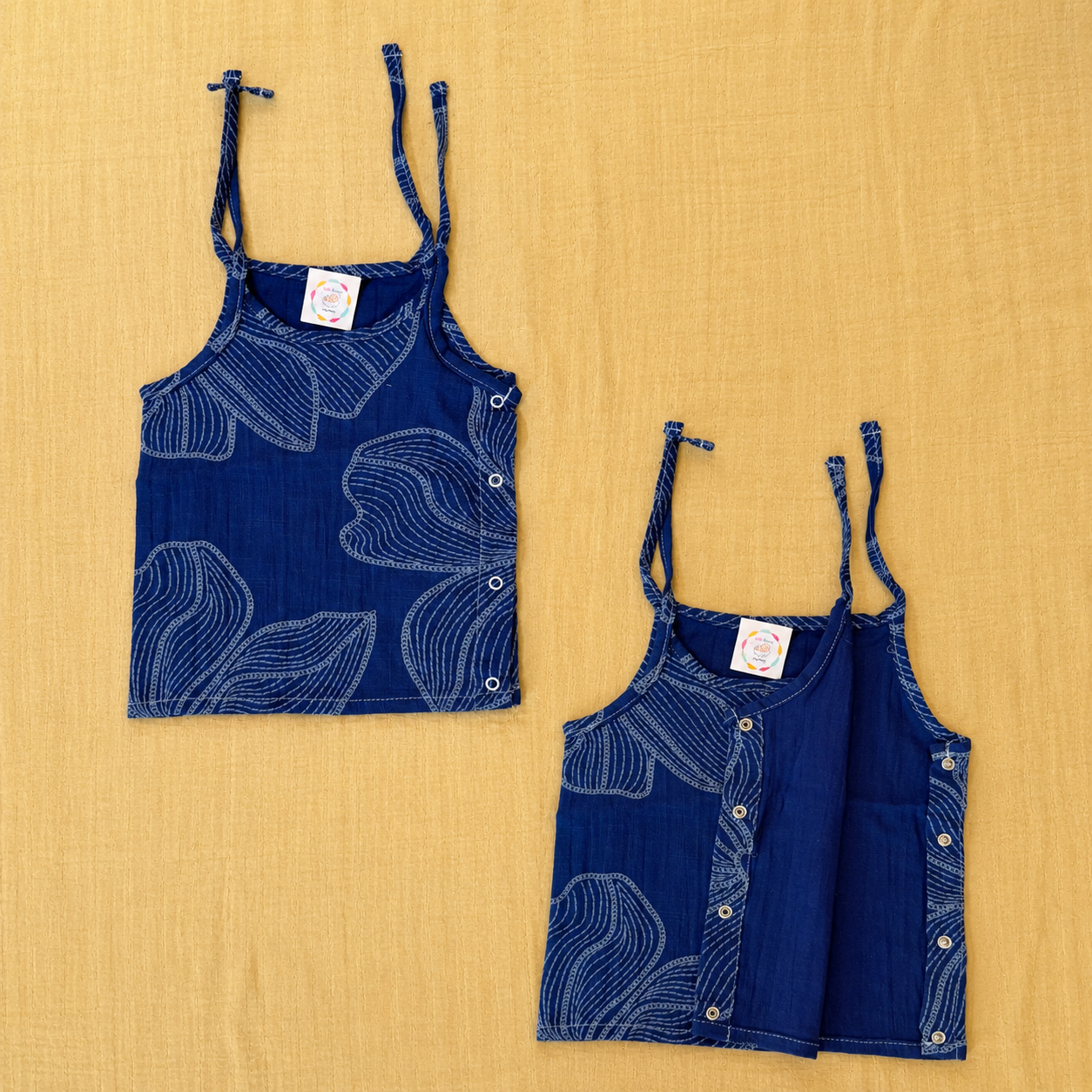 Blue Leaf - Muslin Tie Side button Jabla