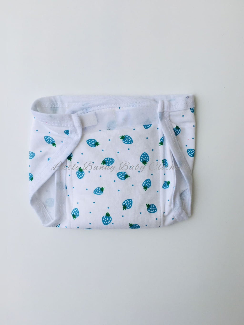 Light Blue Strawberry Cotton Padded Nappy -Velcro type