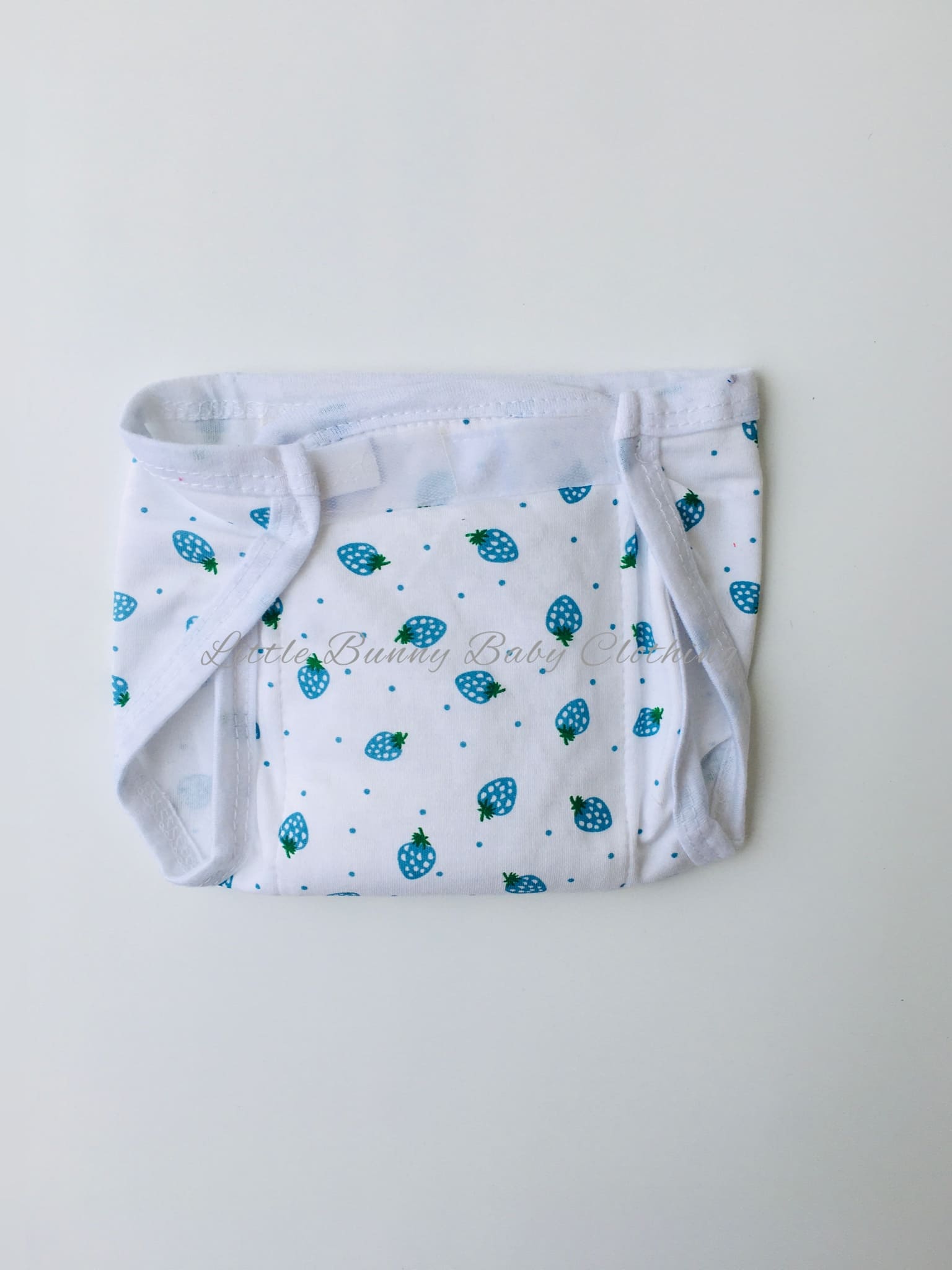 Light Blue Strawberry Cotton Padded Nappy -Velcro type