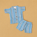 Muslin Mandarin Collar Set - Stripped