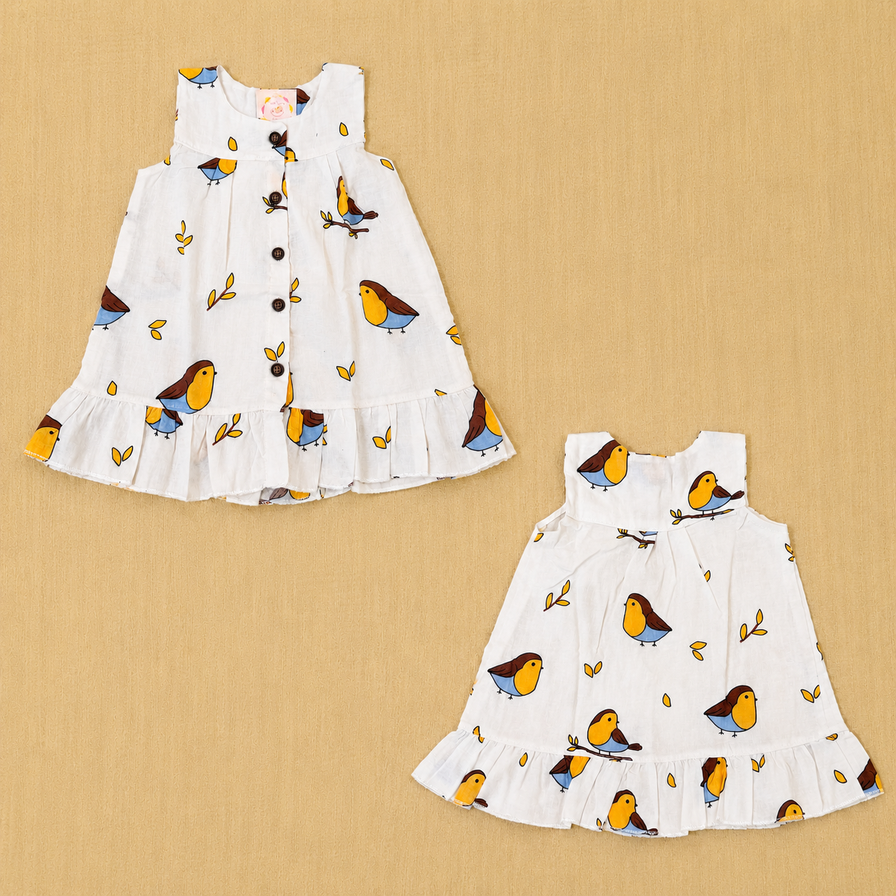 Muslin Bird Sleeveless Frock