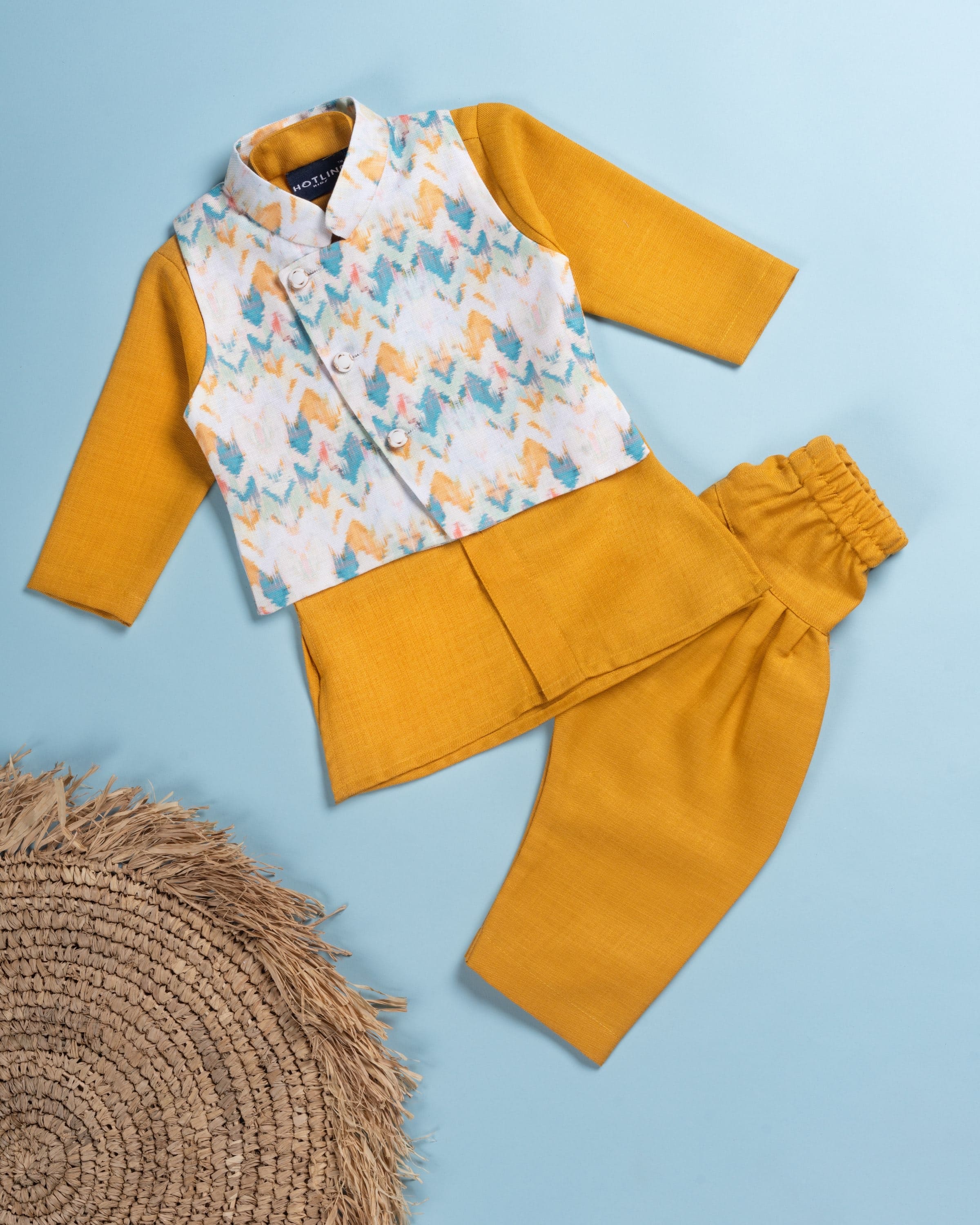 Mustard and white Kurta set