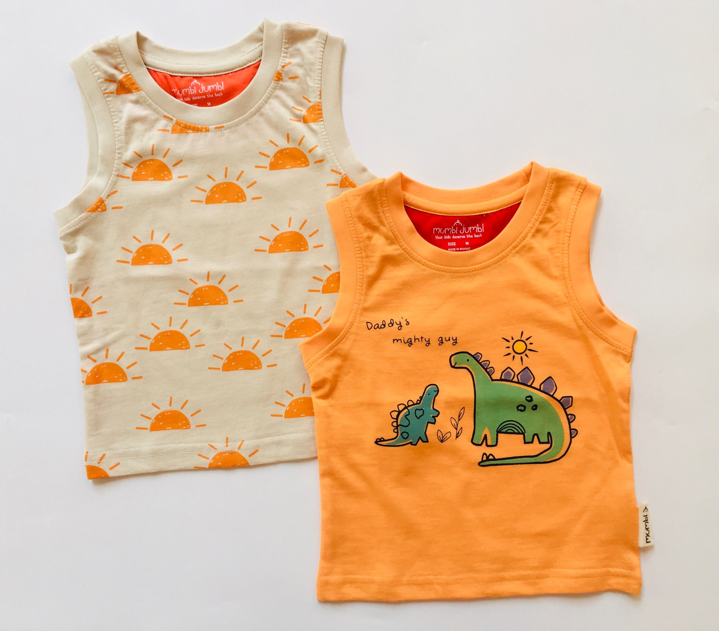 Orange Sun & Dino Cotton Top Sleeveless (pack of 2)