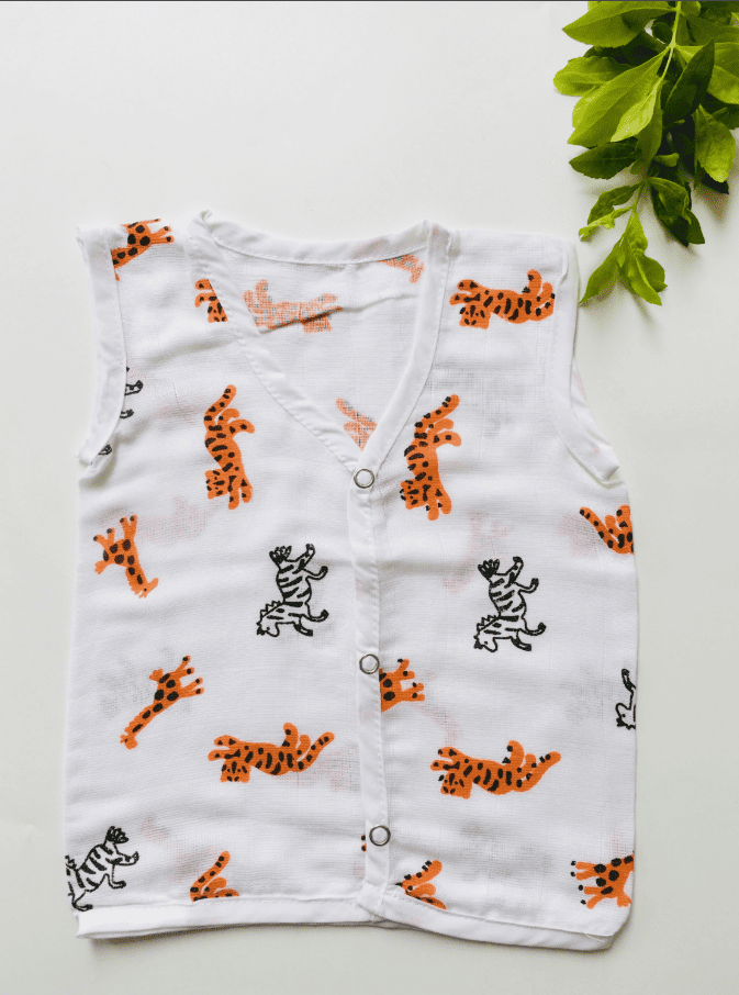 Orange Tiger Muslin Sleeveless Jablar