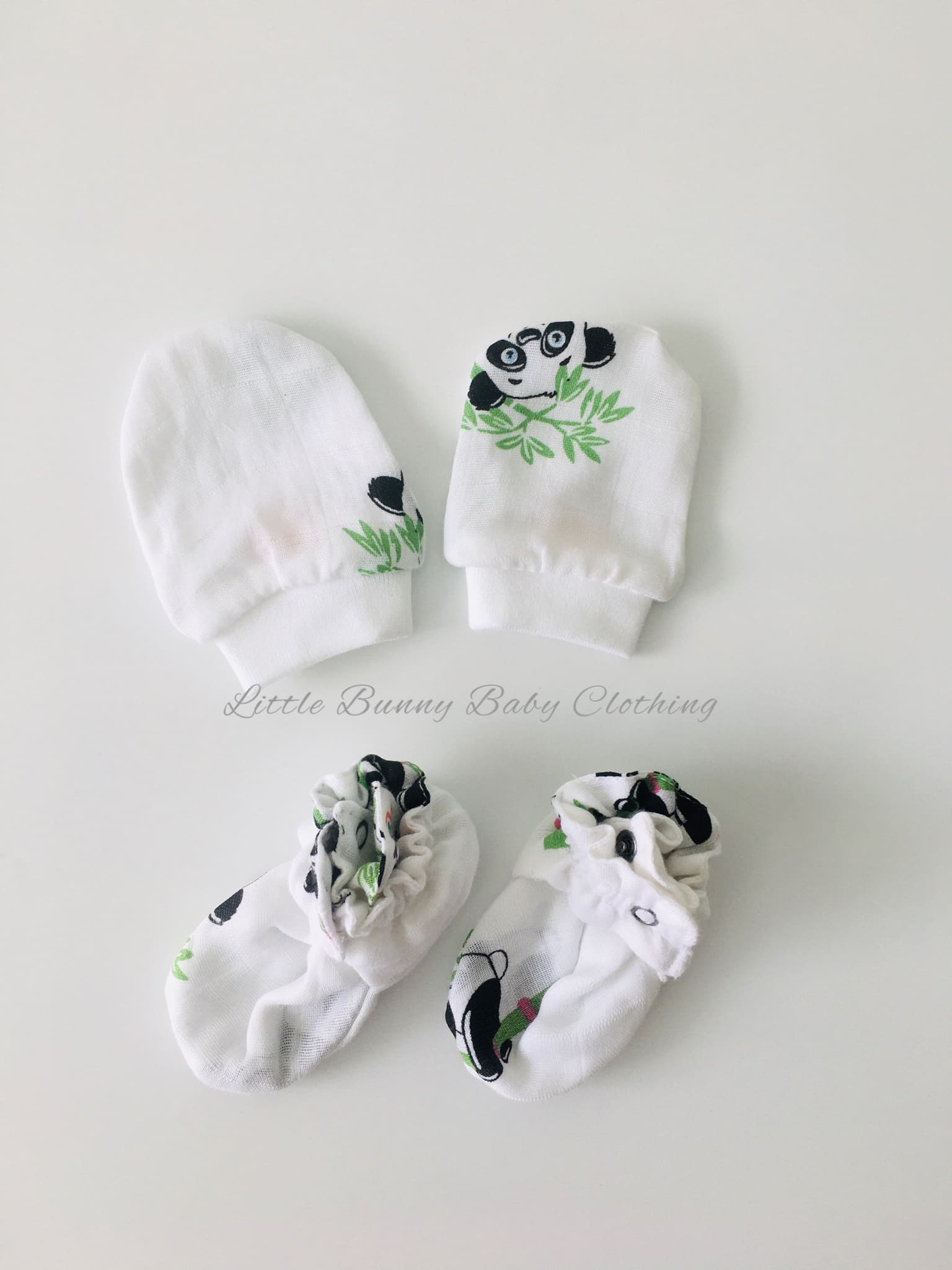 Panda-Muslin Mittens and Booties