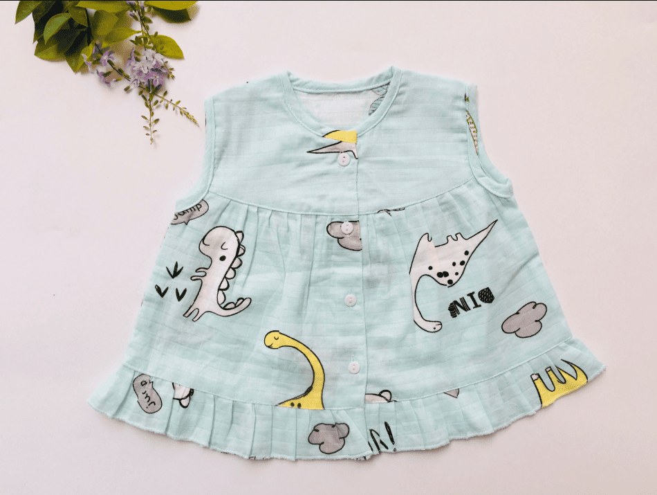 Pastel Blue-Dino Muslin Frock