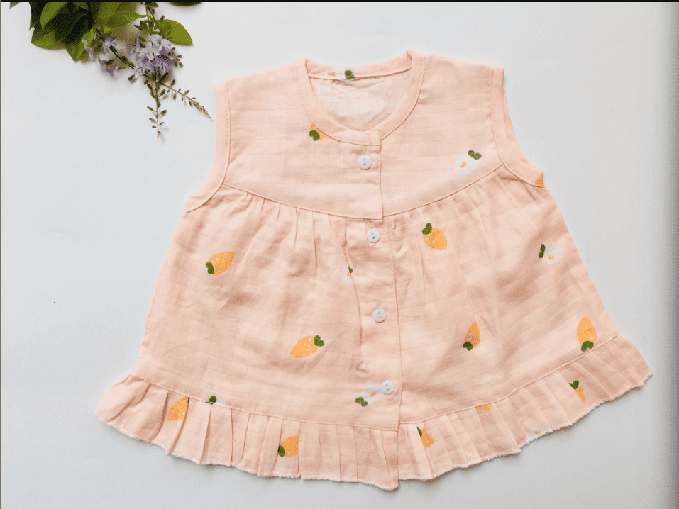 Peach - Carrot Muslin Frock