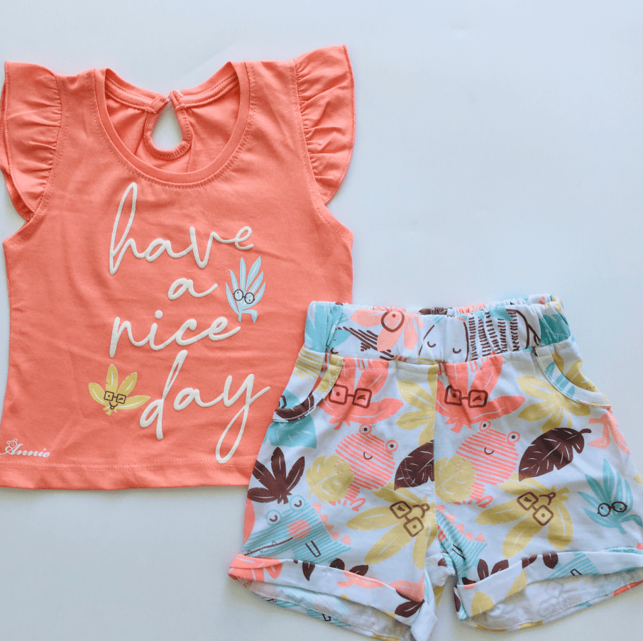 Peach -Frill Girls Top and bottom set