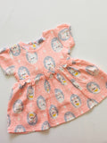 Peach Printed Muslin frock